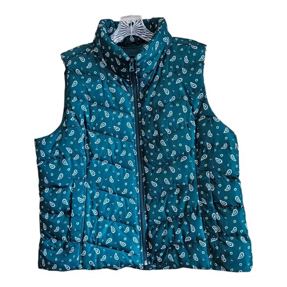 LANDS END Women's Petite 18 18P Down Puffer Vest Green White Gorpcore Bust 44" - Picture 2 of 8